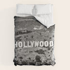 Hollywood Sign, Hollywood Hill, California landscape black and white photograph Comforter Gallery Image 6