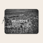 Hollywood Sign, Hollywood Hill, California landscape black and white photograph Laptop Sleeve Gallery Image 1