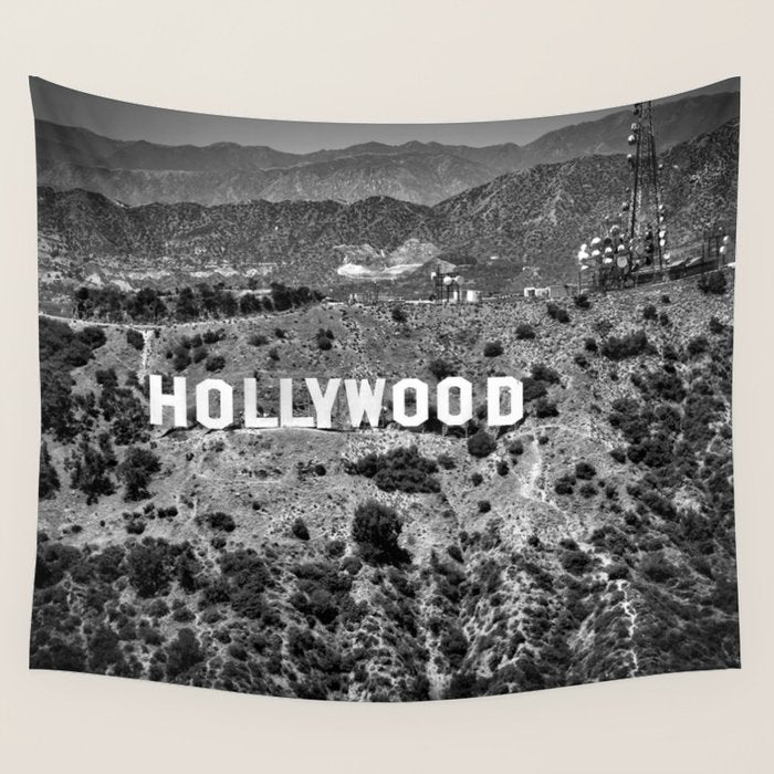 Hollywood Sign, Hollywood Hill, California landscape black and white photograph Wall Tapestry Gallery Image 4