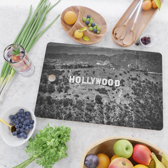 Hollywood Sign, Hollywood Hill, California landscape black and white photograph Cutting Board Gallery Image 2