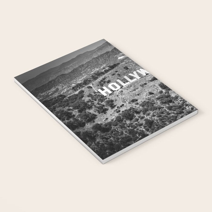 Hollywood Sign, Hollywood Hill, California landscape black and white photograph Notebook Gallery Image 3