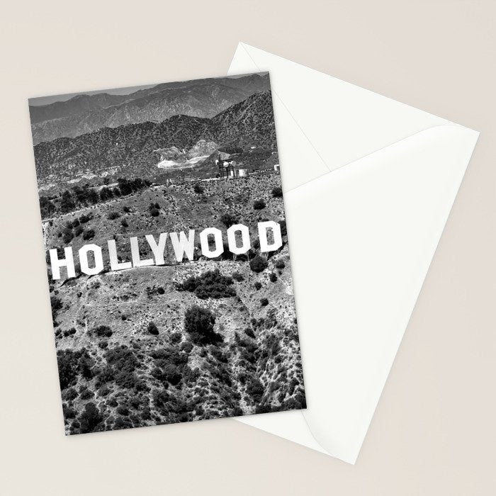 Hollywood Sign, Hollywood Hill, California landscape black and white photograph Stationery Card Gallery Image 2
