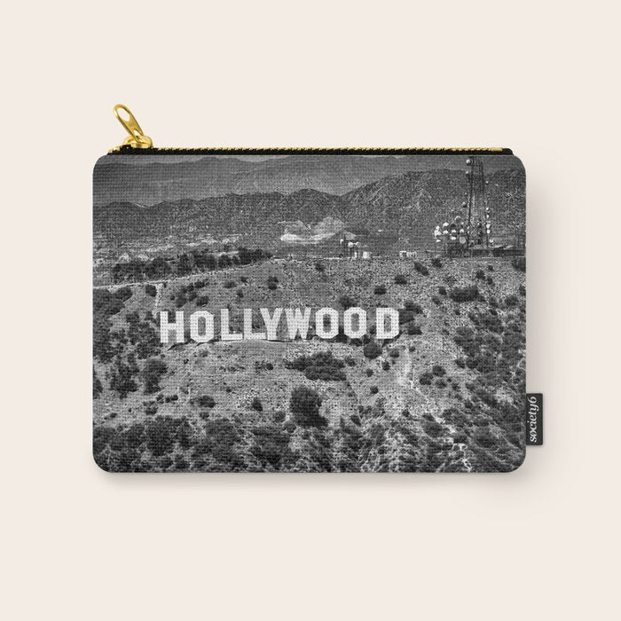 Hollywood Sign, Hollywood Hill, California landscape black and white photograph Carry All Pouch Gallery Image 1