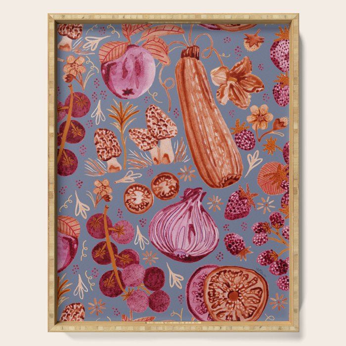 Garden Vegetables & Fresh Fruit in Grey & Rust Serving Tray Gallery Image 1
