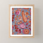 Garden Vegetables & Fresh Fruit in Grey & Rust Mini Art Print Gallery Image 1