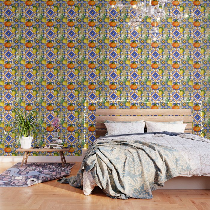 Summer ,Sicilian tiles ,citrus,oranges,majolica,lemons ,Mediterranean  Wallpaper Gallery Image 3