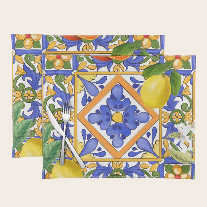 Summer ,Sicilian tiles ,citrus,oranges,majolica,lemons ,Mediterranean  Placemat Gallery Image 1