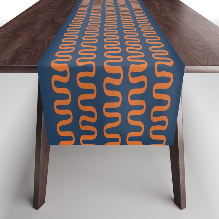 Abstract Shapes 268 in Navy Blue and Orange (Snake Pattern Abstraction) Table Runner Gallery Image 1