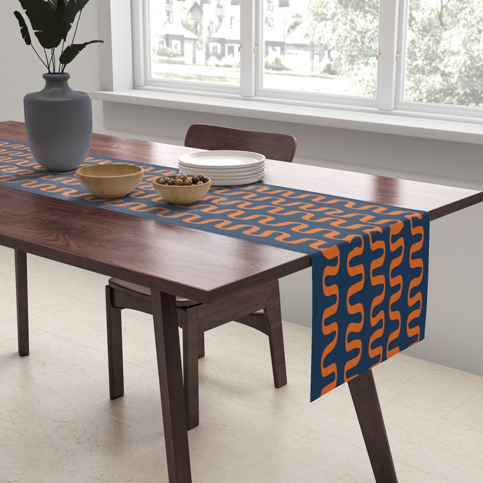 Abstract Shapes 268 in Navy Blue and Orange (Snake Pattern Abstraction) Table Runner Gallery Image 2