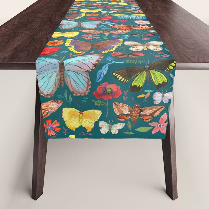 Cutie Butterfly Family - darkbg Table Runner Gallery Image 1