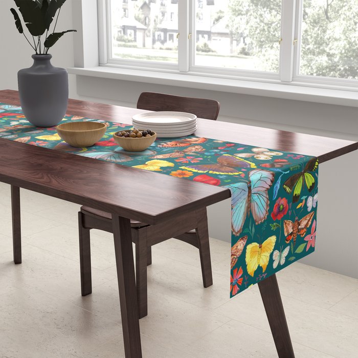 Cutie Butterfly Family - darkbg Table Runner Gallery Image 2