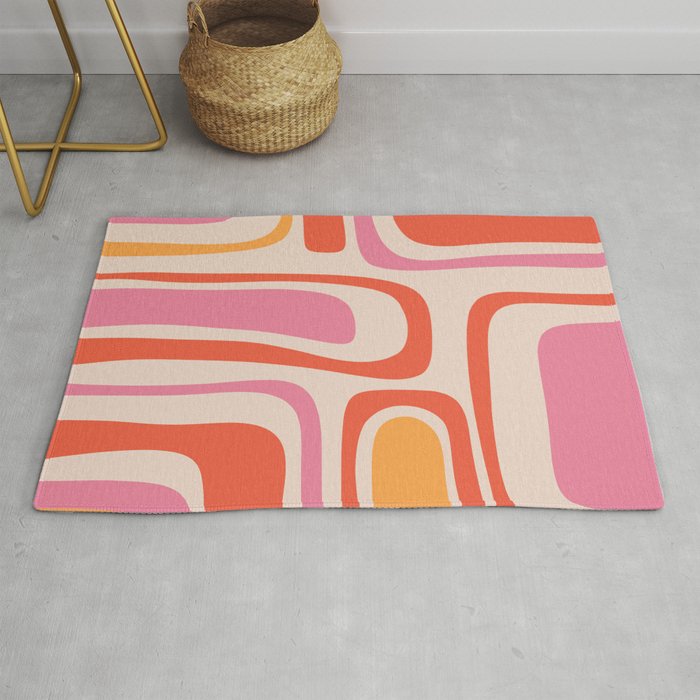 Palm Springs Retro Mid-Century Modern Abstract Minimalist Pattern Pink Orange Rug Gallery Image 1