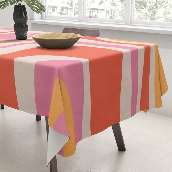 Palm Springs Retro Mid-Century Modern Abstract Minimalist Pattern Pink Orange Tablecloth Gallery Image 3