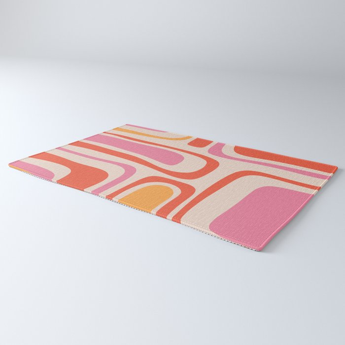Palm Springs Retro Mid-Century Modern Abstract Minimalist Pattern Pink Orange Rug Gallery Image 3