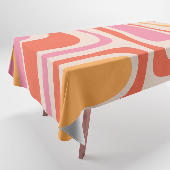 Palm Springs Retro Mid-Century Modern Abstract Minimalist Pattern Pink Orange Tablecloth Gallery Image 1