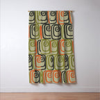Midcentury Twist Abstract Pattern Olive Green Orange Charcoal  Window Curtain Gallery Image 3