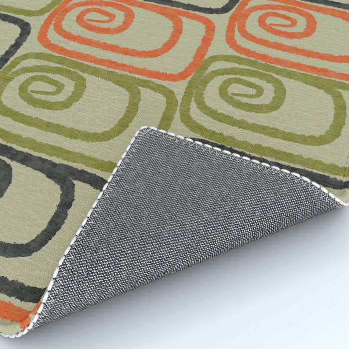 Midcentury Twist Abstract Pattern Olive Green Orange Charcoal  Rug Gallery Image 4