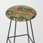 Midcentury Twist Abstract Pattern Olive Green Orange Charcoal  Stool Gallery Image 2