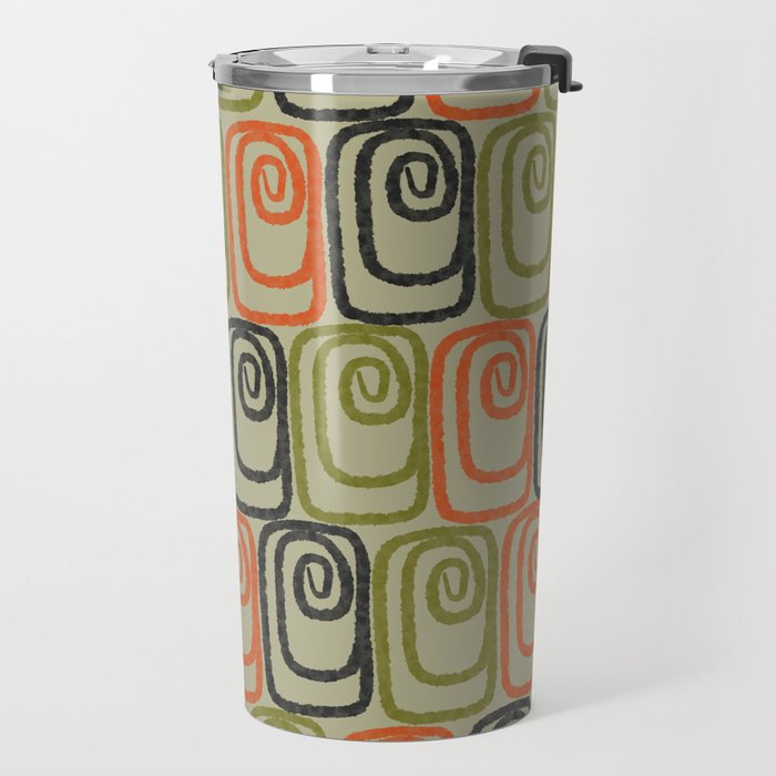 Midcentury Twist Abstract Pattern Olive Green Orange Charcoal  Travel Mug Gallery Image 2
