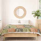 Midcentury Twist Abstract Pattern Olive Green Orange Charcoal  Duvet Cover Gallery Image 3