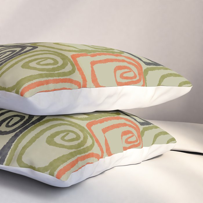 Midcentury Twist Abstract Pattern Olive Green Orange Charcoal  Pillow Sham Gallery Image 3