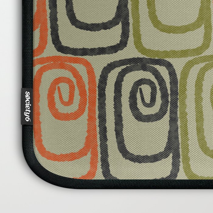 Midcentury Twist Abstract Pattern Olive Green Orange Charcoal  Laptop Sleeve Gallery Image 3