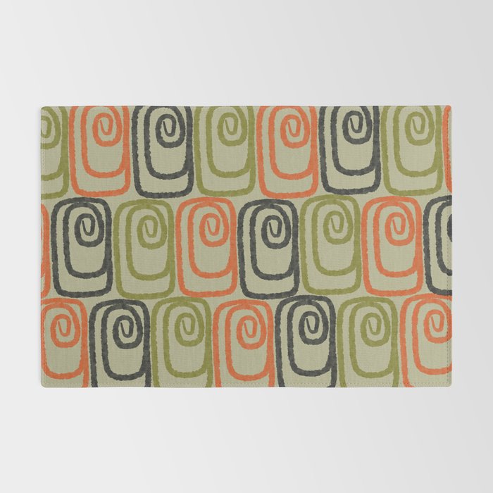 Midcentury Twist Abstract Pattern Olive Green Orange Charcoal  Rug Gallery Image 2