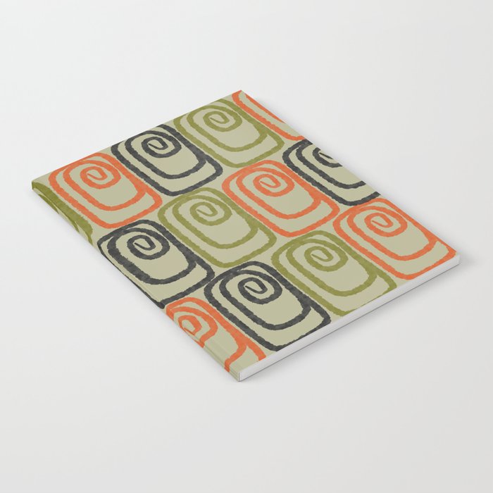 Midcentury Twist Abstract Pattern Olive Green Orange Charcoal  Notebook Gallery Image 2
