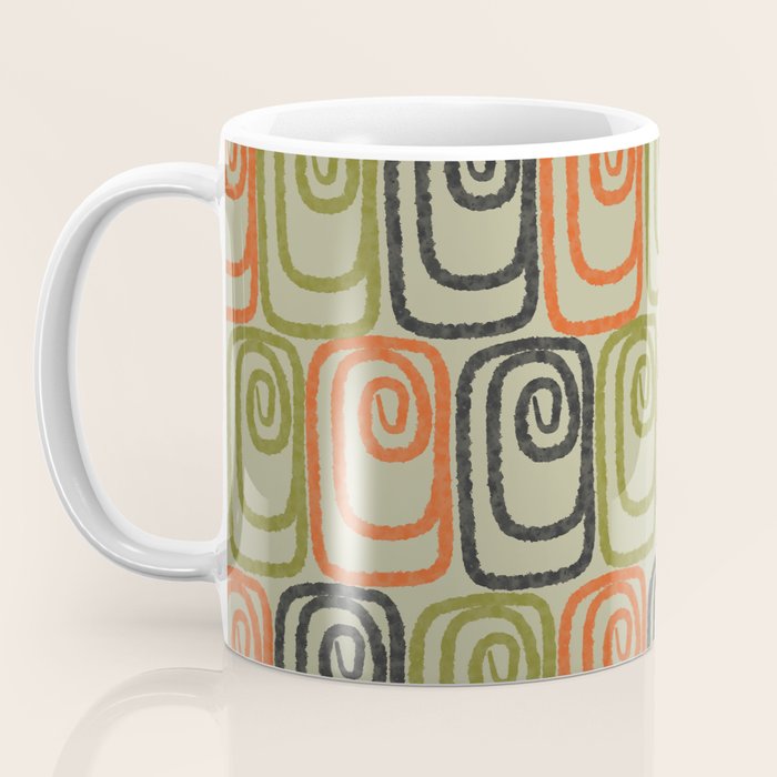 Midcentury Twist Abstract Pattern Olive Green Orange Charcoal  Coffee Mug Gallery Image 3