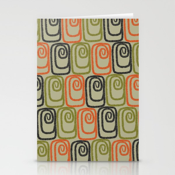 Midcentury Twist Abstract Pattern Olive Green Orange Charcoal  Stationery Card Gallery Image 2