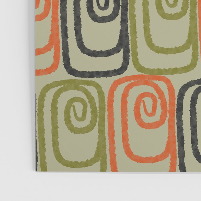 Midcentury Twist Abstract Pattern Olive Green Orange Charcoal  Poster Gallery Image 3