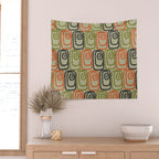 Midcentury Twist Abstract Pattern Olive Green Orange Charcoal  Wall Tapestry Gallery Image 2