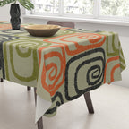 Midcentury Twist Abstract Pattern Olive Green Orange Charcoal  Tablecloth Gallery Image 3