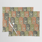 Midcentury Twist Abstract Pattern Olive Green Orange Charcoal  Placemat Gallery Image 1