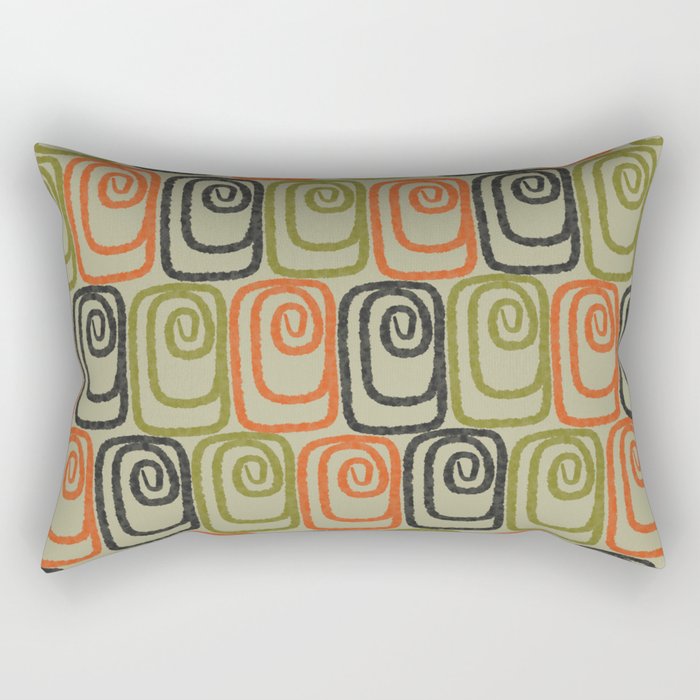 Midcentury Twist Abstract Pattern Olive Green Orange Charcoal  Rectangular Pillow Gallery Image 1