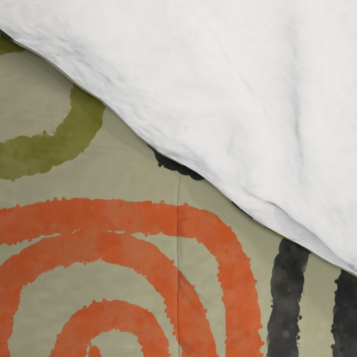 Midcentury Twist Abstract Pattern Olive Green Orange Charcoal  Comforter Gallery Image 4
