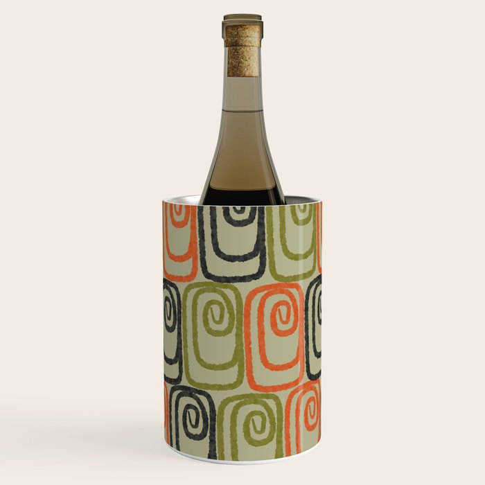 Midcentury Twist Abstract Pattern Olive Green Orange Charcoal  Wine Chiller Gallery Image 3