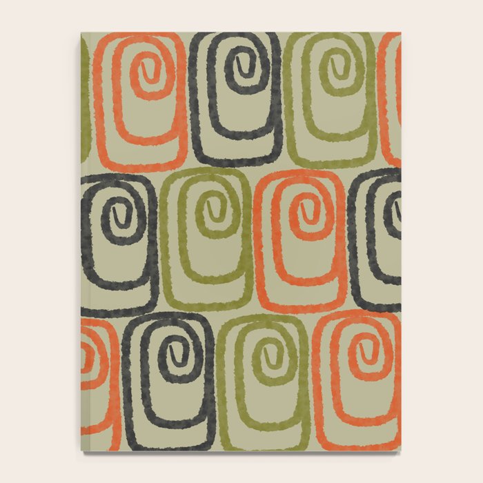 Midcentury Twist Abstract Pattern Olive Green Orange Charcoal  Notebook Gallery Image 4