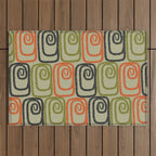 Midcentury Twist Abstract Pattern Olive Green Orange Charcoal  Outdoor Rug Gallery Image 1