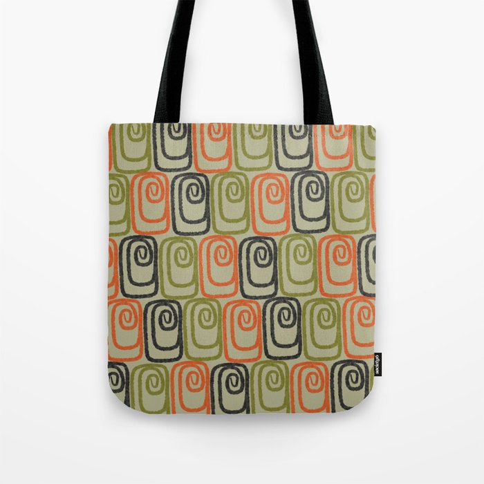 Midcentury Twist Abstract Pattern Olive Green Orange Charcoal  Tote Bag Gallery Image 1