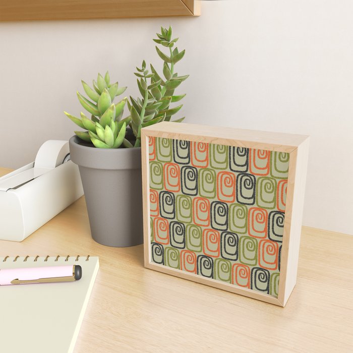 Midcentury Twist Abstract Pattern Olive Green Orange Charcoal  Mini Art Print Gallery Image 2