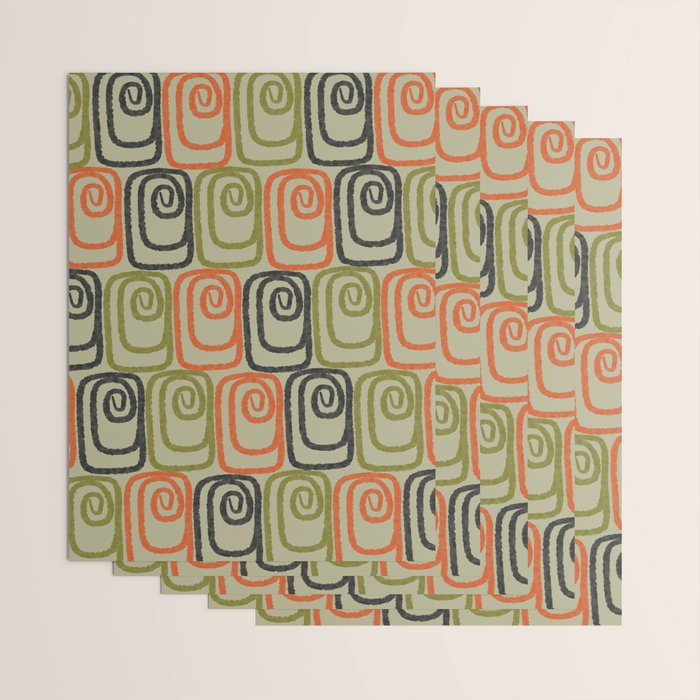 Midcentury Twist Abstract Pattern Olive Green Orange Charcoal  Wrapping Paper Gallery Image 3
