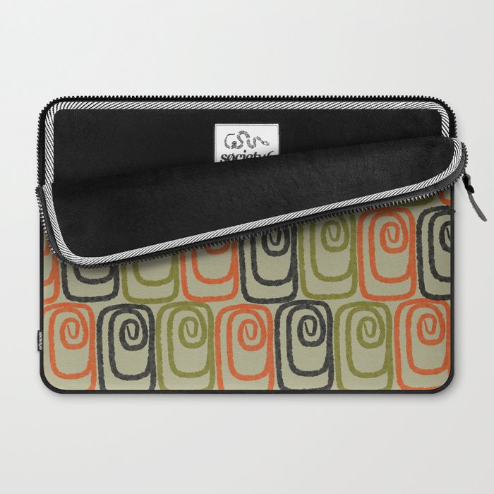 Midcentury Twist Abstract Pattern Olive Green Orange Charcoal  Laptop Sleeve Gallery Image 2
