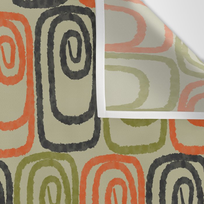 Midcentury Twist Abstract Pattern Olive Green Orange Charcoal  Wall Tapestry Gallery Image 3