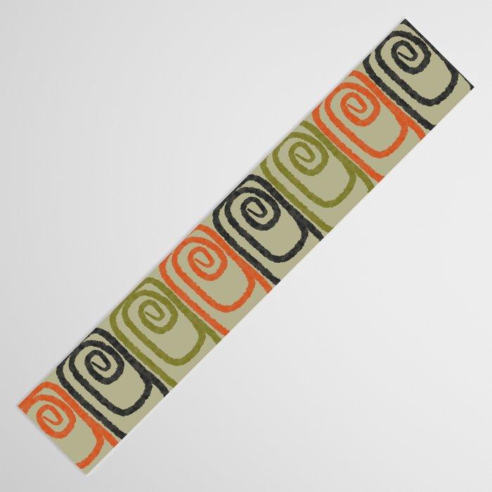 Midcentury Twist Abstract Pattern Olive Green Orange Charcoal  Table Runner Gallery Image 3
