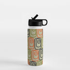 Midcentury Twist Abstract Pattern Olive Green Orange Charcoal  Water Bottle Gallery Image 1
