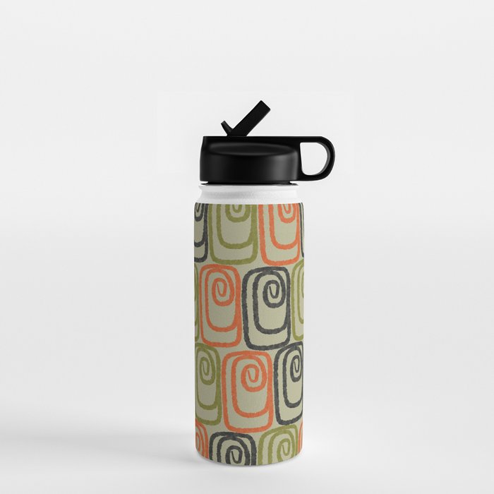 Midcentury Twist Abstract Pattern Olive Green Orange Charcoal  Water Bottle Gallery Image 1