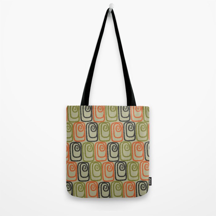Midcentury Twist Abstract Pattern Olive Green Orange Charcoal  Tote Bag Gallery Image 2