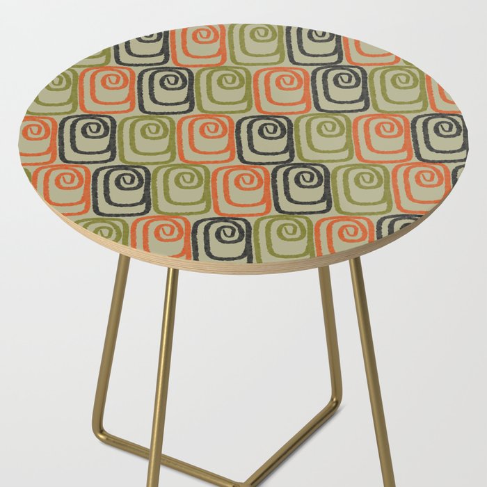 Midcentury Twist Abstract Pattern Olive Green Orange Charcoal  Side Table Gallery Image 2