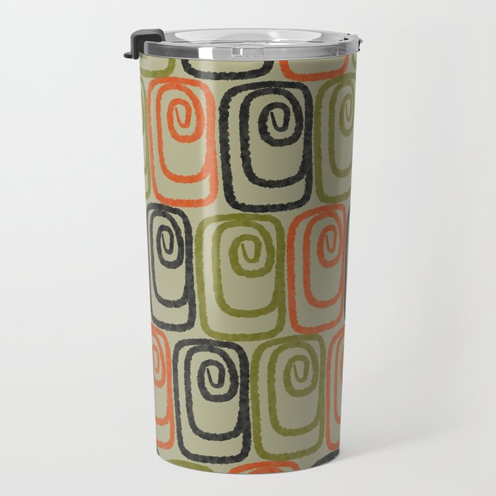 Midcentury Twist Abstract Pattern Olive Green Orange Charcoal  Travel Mug Gallery Image 3